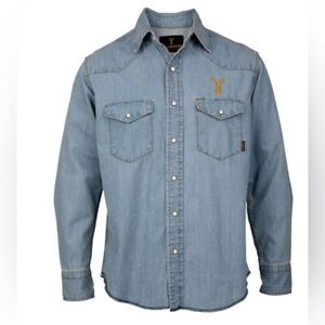 NWT Yellowstone Dutton Ranch Logo Light Wash Denim Shirt Blue XL